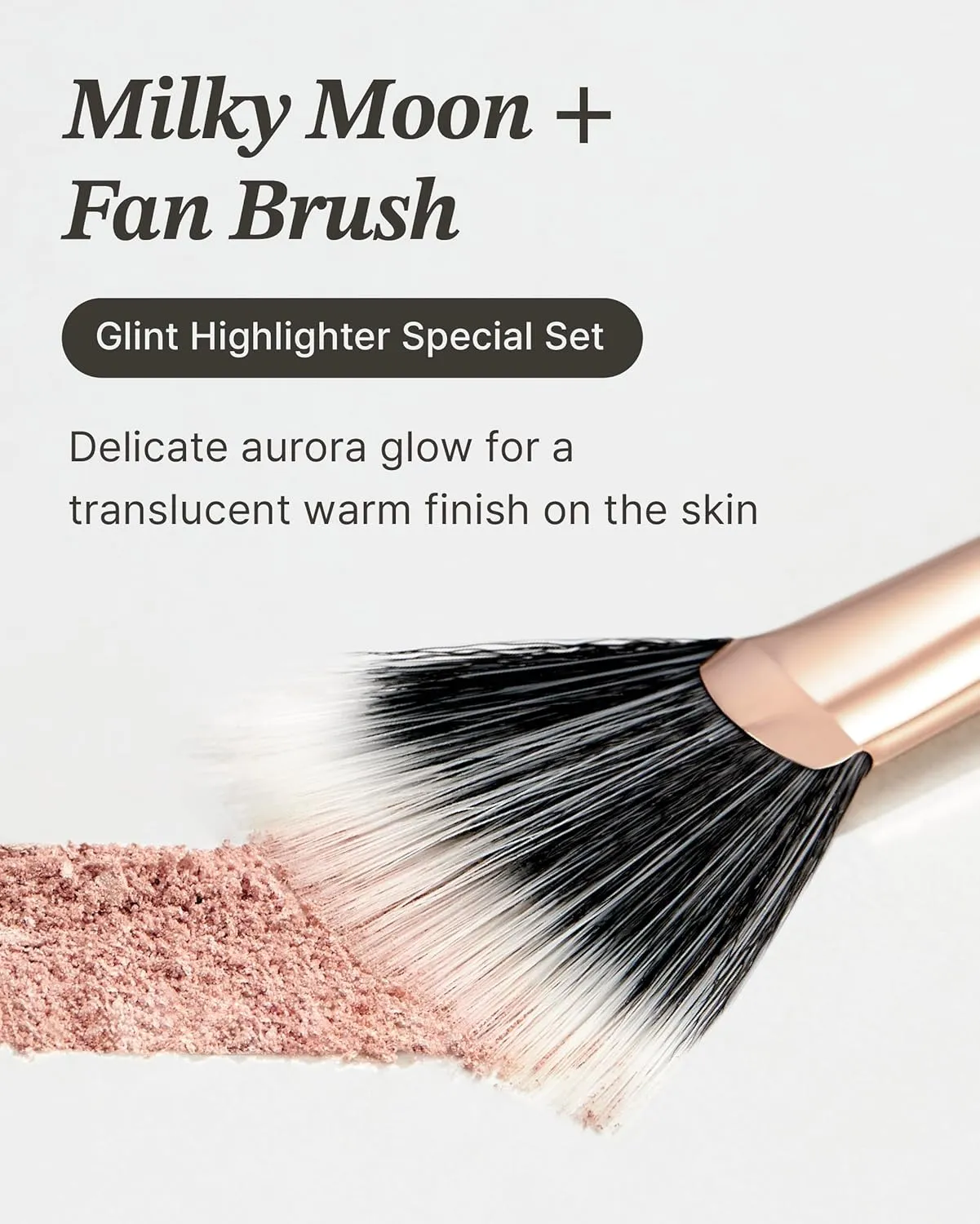 Spring Event Glint Highlighter Special Set (Milky Moon(Set), 0.08oz   Fan Brush) - Baked Highlighter for Natural Glow. Korean Makeup by LG Beauty. Rich Pigment, Silky Touch, Shimmer.