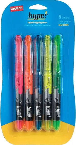 Staples Hype! Liquid Highlighters, Chisel Tip, Assorted, 15/Carton (34657-CCVS)
