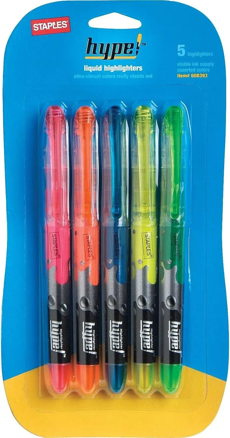 Staples Hype! Liquid Highlighters, Chisel Tip, Assorted, 15/Carton (34657-CCVS)