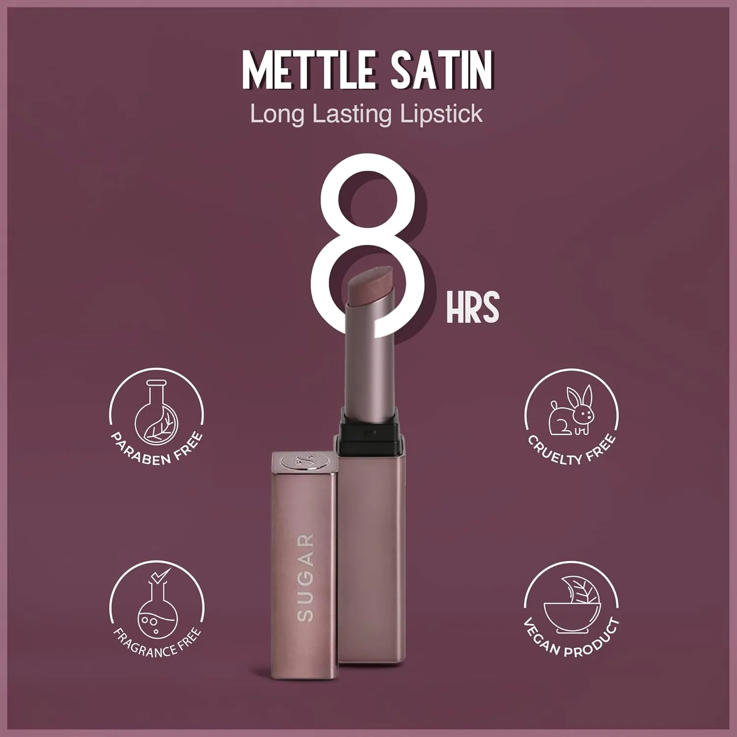 SUGAR Cosmetics Mettle Satin Lipstick07 Gabriella (Soft Dusty Nude/Nude Pink) Super Hydrating, Smoothens Fine Lines