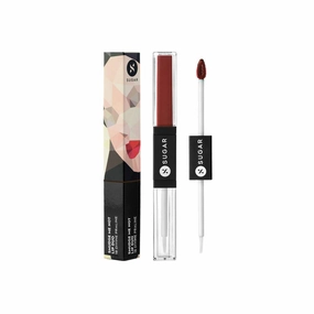 SUGAR Cosmetics Smudge Me Not Lip Duo - 18 Divine Praline (Dusty Burgundy) 2 In 1 Lipstick, Matte Finish, Glossy Finish, Hydrating Formula