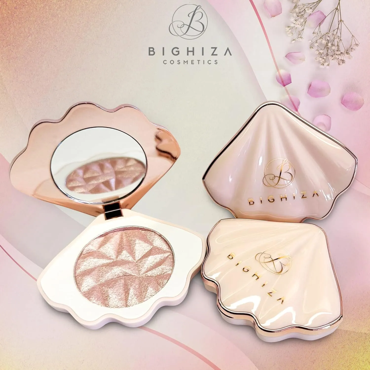 Three (3) Highlighting Face Powder Illuminator - Bighiza Girls Do It Better - Glow Highlighters Natural Shimmer Powder Makeup - 1 Pink Shimmer & 2 Gold Shimmer