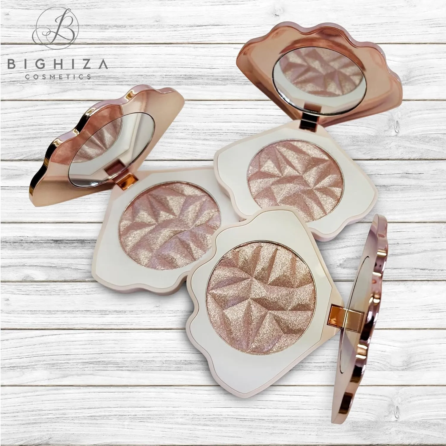 Three (3) Highlighting Face Powder Illuminator - Bighiza Girls Do It Better - Glow Highlighters Natural Shimmer Powder Makeup - 1 Pink Shimmer & 2 Gold Shimmer