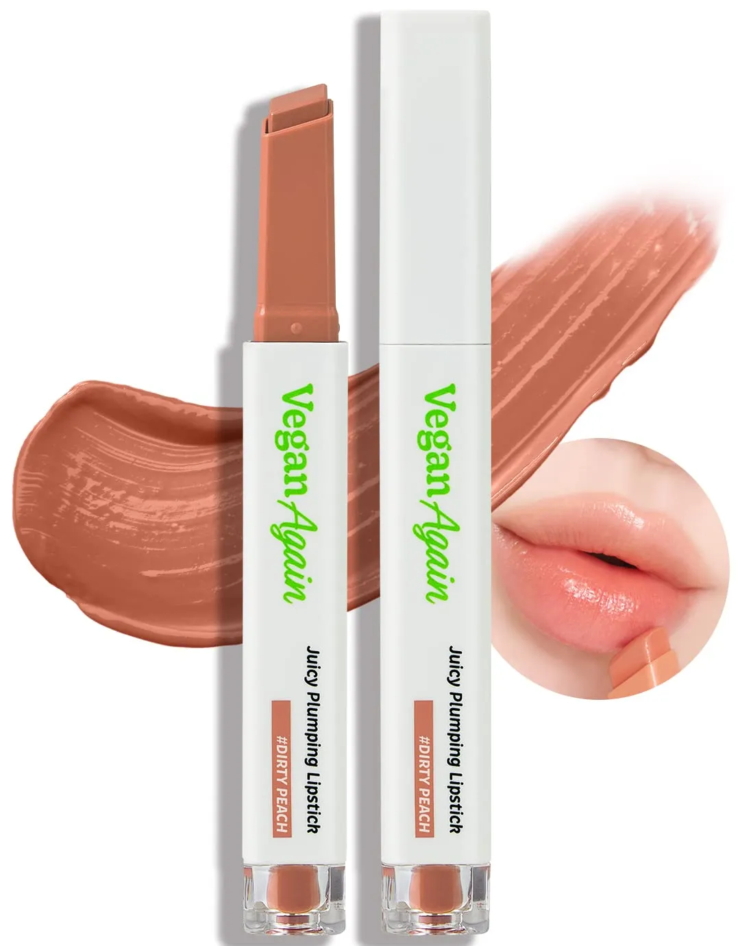 Touch in Sol Vegan Again Plumping Lipstick #DIRTY PEACH, Intensive Hydrating Lip Plumps, Voluminous & Shiny Lip GLow, Glossy, Radiant Lips with Shea Butter & Vegan Collagen, 0.07oz.