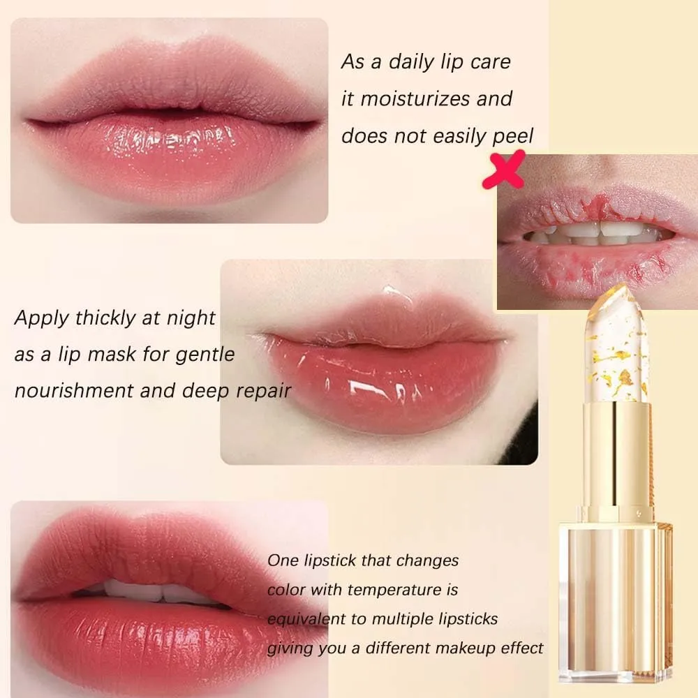 Transferproof Color Changing Lipstick,Female Gold Foil Color-Changing Lip Gloss,Lasting 24 Hours Moisturizing And Hydrating Lip Balm Deeply Nourishes And Lightens Lip Lines (1PC)