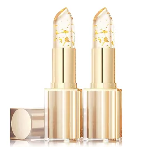 Transferproof Color Changing Lipstick,Gold Crystal Ph Lipstick Color Changing,Long Lasting 24 Hours, Deep Nourishment, Moisturizing Glossy Shine Lip Gloss for Women (2PC)