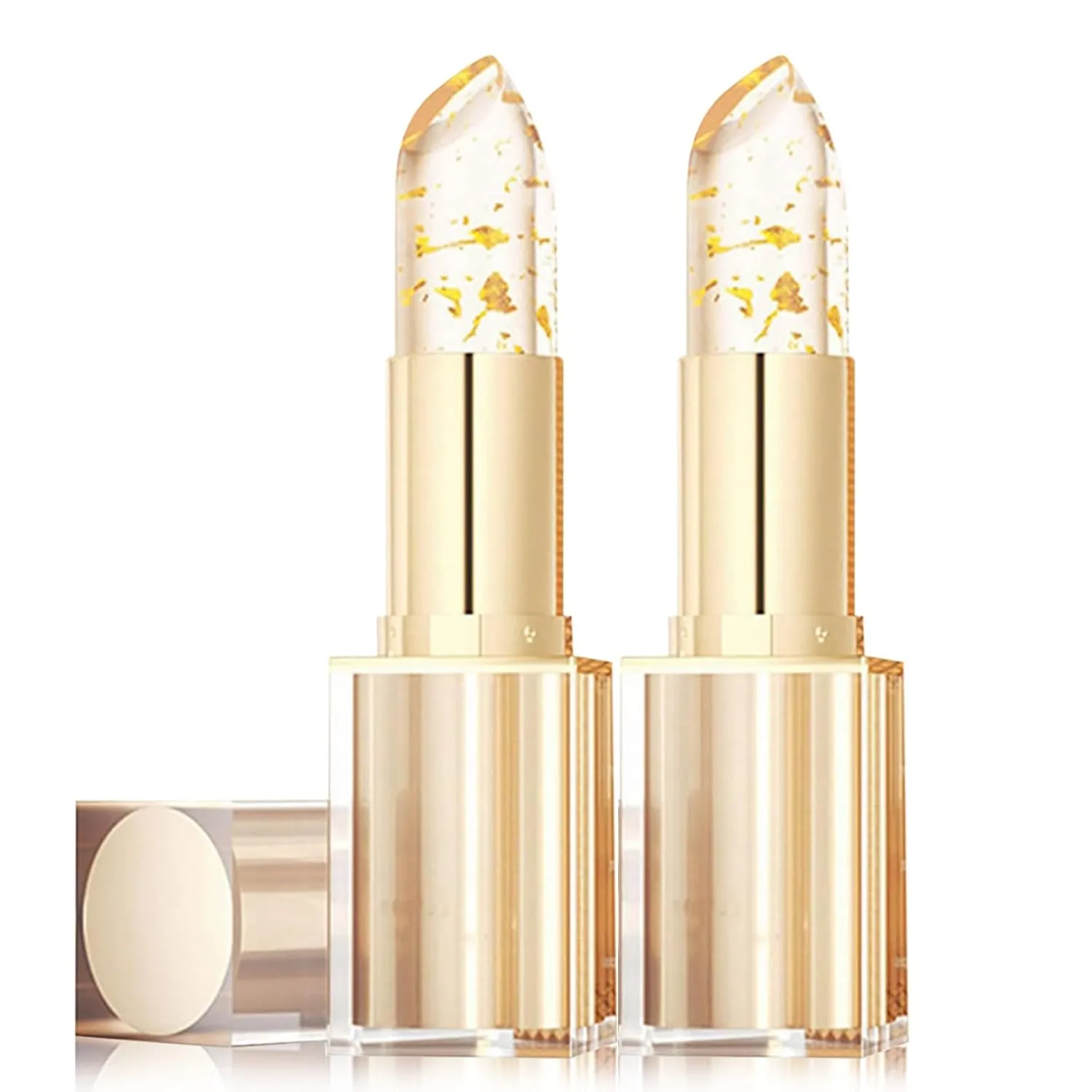 Transferproof Color Changing Lipstick,Gold Crystal Ph Lipstick Color Changing,Long Lasting 24 Hours, Deep Nourishment, Moisturizing Glossy Shine Lip Gloss for Women (2PC)