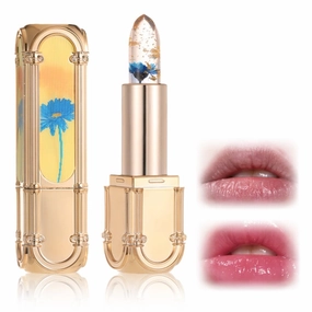 Transferproof Color Changing Lipstick, Flower Jelly Lip Gloss, Color Changing Lipstick Gold Foil for Women, Pink Crystal Flower Jelly, Makeup Lip Care Moisturizer Lip Gloss for Women (#1)