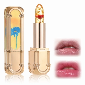 Transferproof Color Changing Lipstick, Flower Jelly Lip Gloss, Color Changing Lipstick Gold Foil for Women, Pink Crystal Flower Jelly, Makeup Lip Care Moisturizer Lip Gloss for Women (#2)