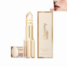 Transferproof Color Changing Lipstick,Gold Crystal Ph Lipstick Color Changing,Clear lipstick That Changes color,Long Lasting 24 Hours Moisturizing Glossy Shine Lip Gloss for Women (1pcs)