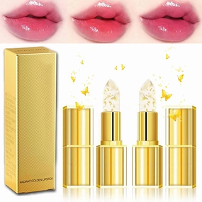 Transferproof Color Changing Lipstick, Gold Crystal Ph Lipstick Color Changing, Long Lasting 24 Hours Nourishing Moisturizing, Glossy Shine Lip Gloss/Balm for Women (2PCS)