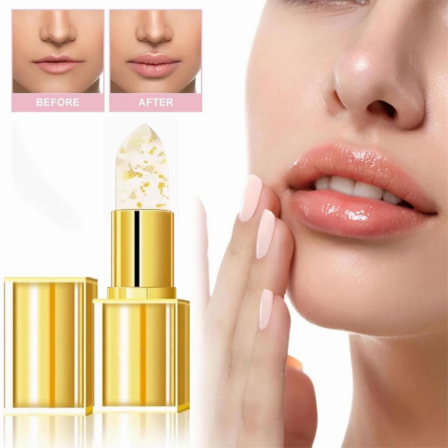Transferproof Color Changing Lipstick, Gold Crystal Ph Lipstick Color Changing, Long Lasting 24 Hours Nourishing Moisturizing, Glossy Shine Lip Gloss/Balm for Women (2PCS)