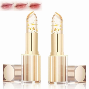 Transferproof Color Changing Lipstick Gold Foil Moisturizing Glossy Shine Lip Gloss Warm Change Lip Balm Deep Nourishment (2Pcs)