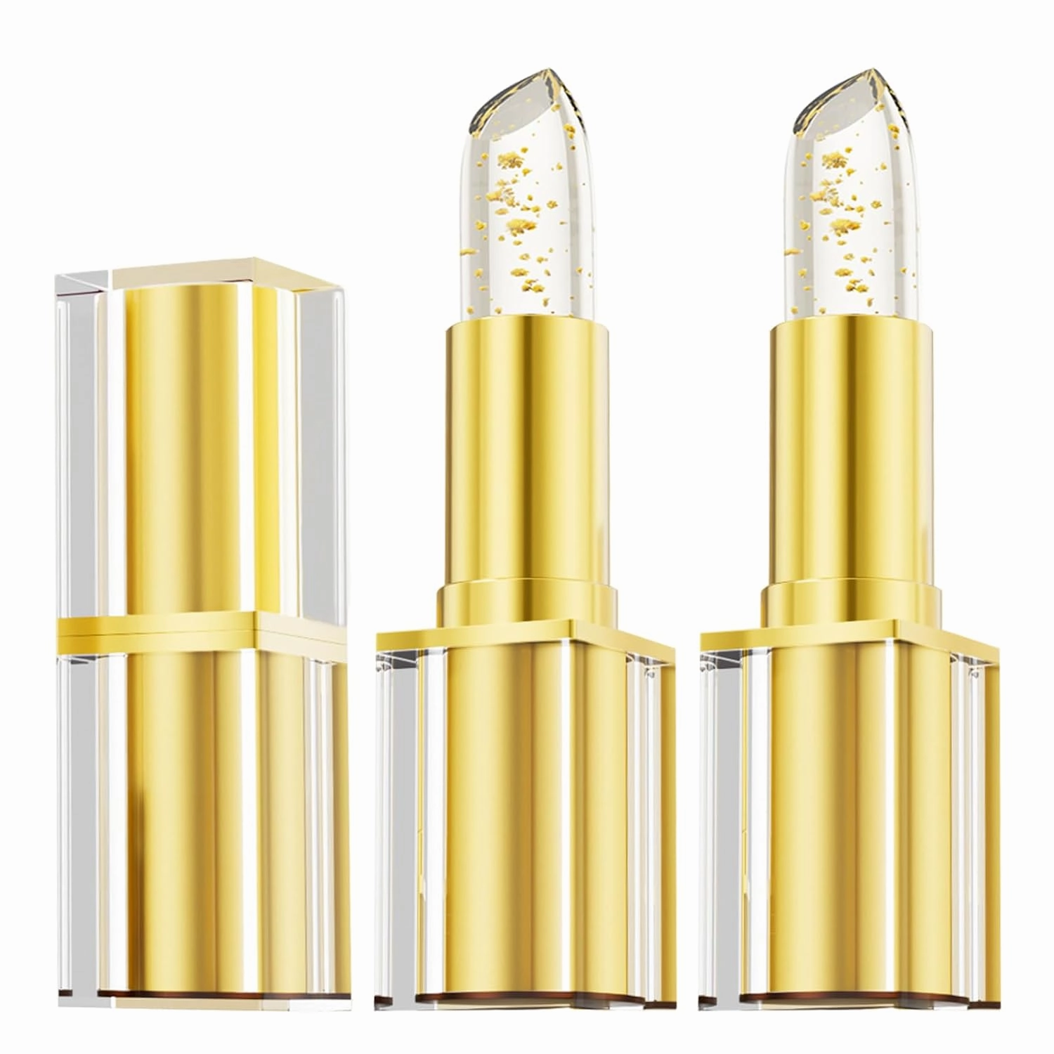 Transferproof Color Changing Lipstick, Long Lasting Ph Lipstick Color Changing Lip Gloss Gold Foil, Clear Gold Crystal Color Changing Lip Stain for Women, Magic Temp-Change Lipsticks (2Pcs)