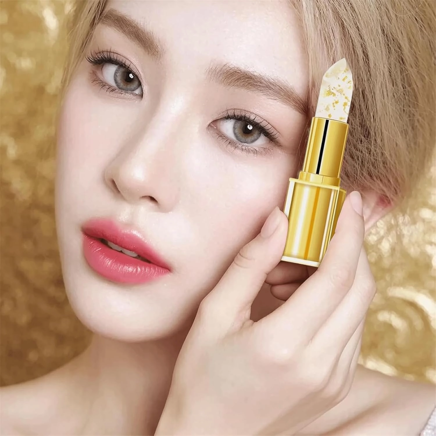 Transferproof Color Changing Lipstick, Women's Gold Foil Transparent Lipstick, Long Lasting 24 Hours Moisturizing Glossy Shine Lip Gloss, Deep Nourishment (2pcs)