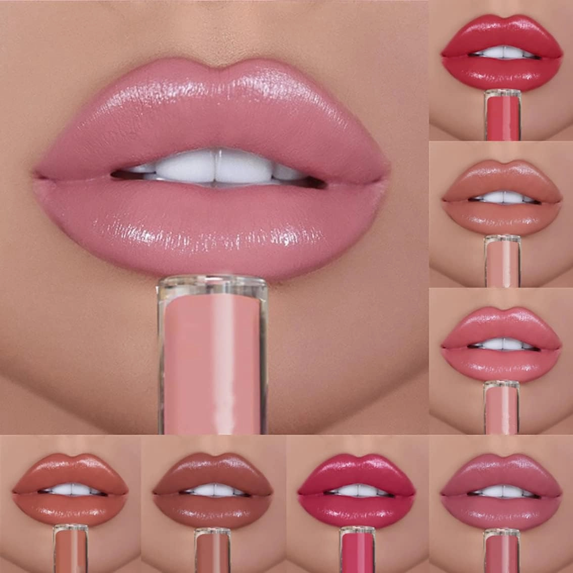 Upgrade 12 Color Cream Lip Gloss, Long-Lasting Moisturizing Velvet Lip Lipstick, Non-Stick to Cup, Non-Fading, Waterproof, Hydrating Lip Tint Natural Jelly Lipstick (01#, 6 ML)