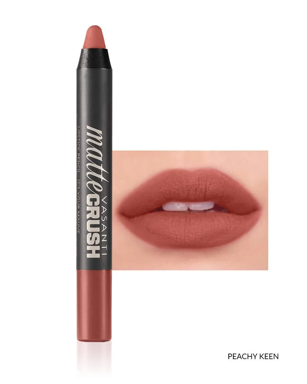 VASANTI Matte Crush Lipstick Pencil (Peachy Keen - Natural Peach) - Soft, Smooth, Velvety, High Pigmented - Long lasting, Water resisitant & Smudge proof - Paraben Free, Cruelty Free Lipstick