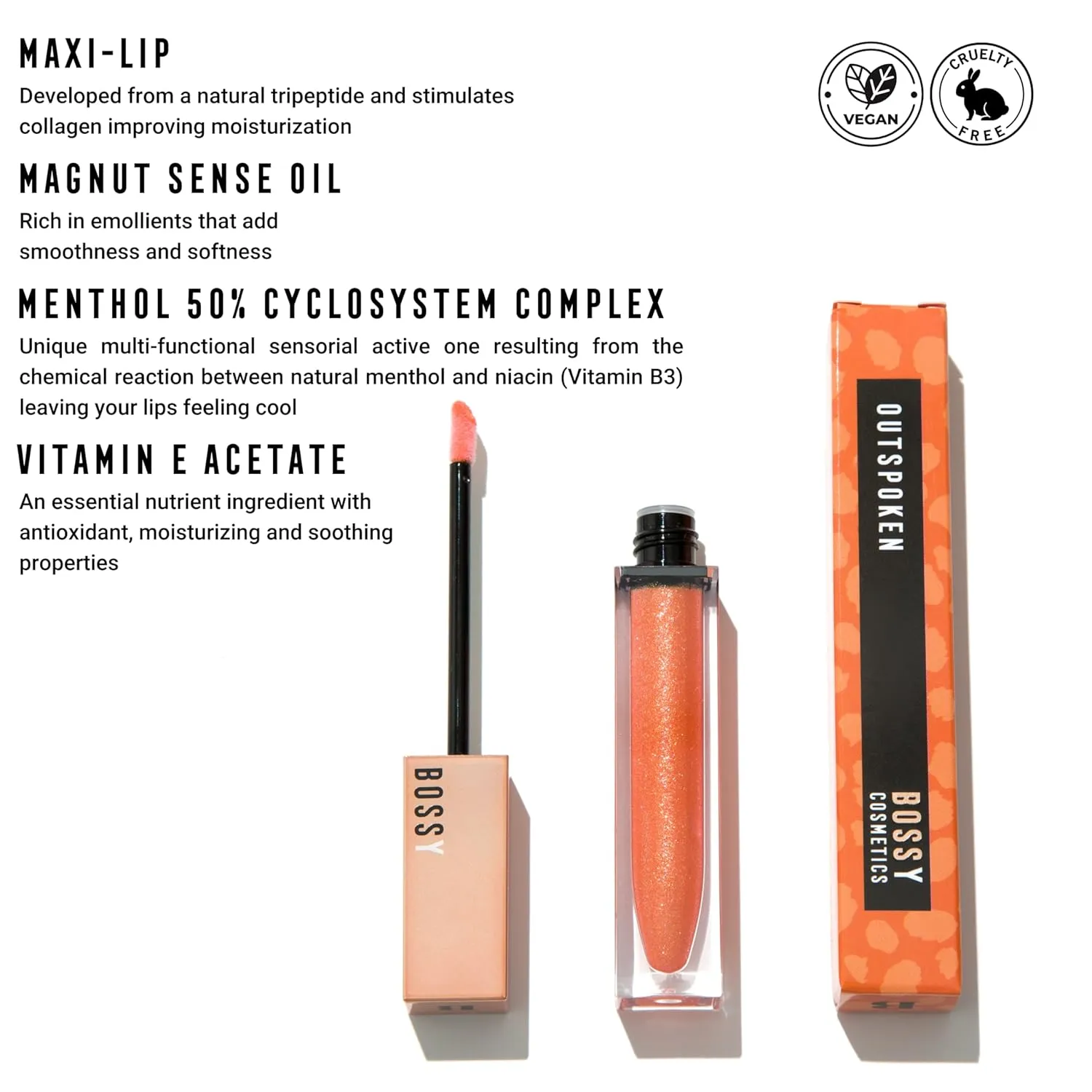 Vegan Lip Gloss for Soft Lips, Plumping, Hydrating Non-Stick Lipgloss for Women, Provides Maximum Shine, Paraben and Cruelty Free (Outspoken - Warm Orange Color)