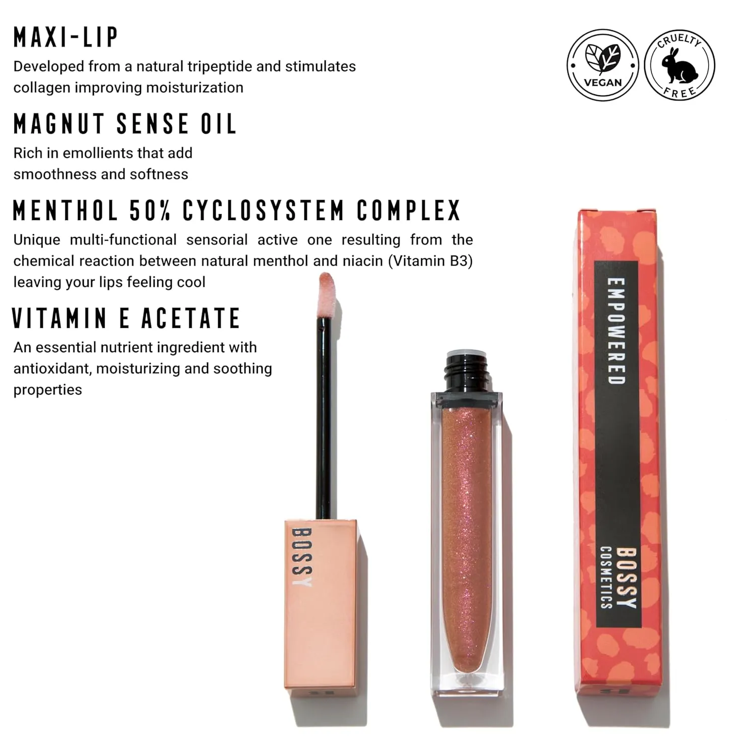 Vegan Lip Gloss for Soft Lips, Plumping Oil, Hydrating Non-Stick Lipgloss for Women, Provides Maximum Shine, Paraben and Cruelty Free (Empowered - Peach Color)
