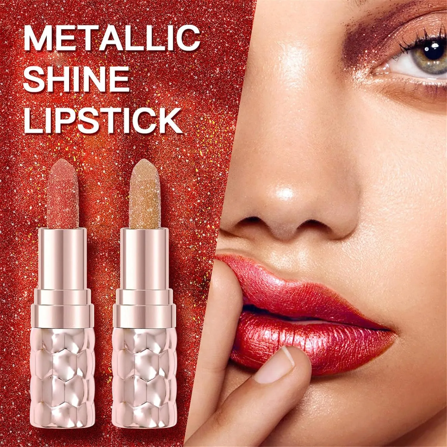 VESNIBA Pearlescent Lipstick Set Non Stick Cup Long Lasting Moisturizing Glitter Lipstick 3.2g/0.11oz*6pcs Wine Bottle Lipsticks (A, A)