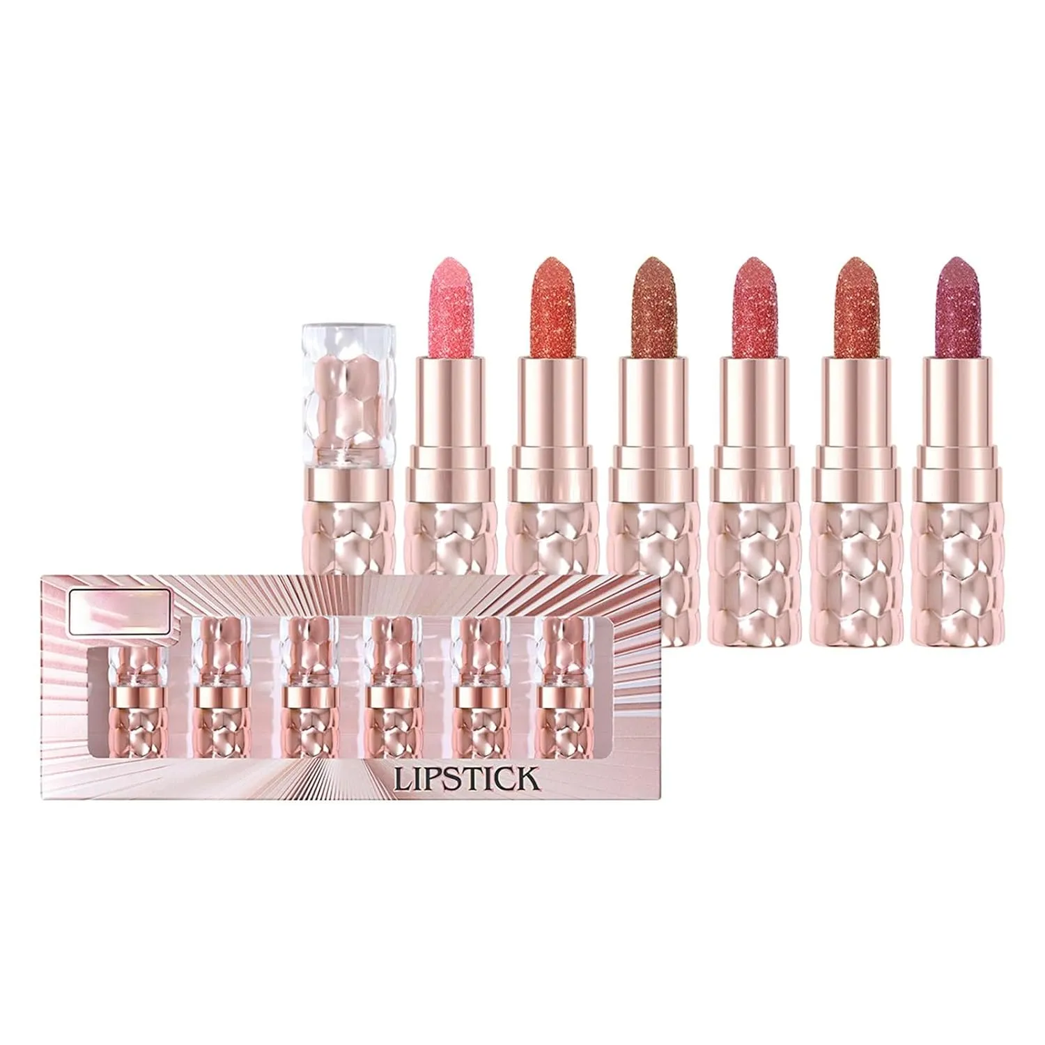 VESNIBA Pearlescent Lipstick Set Non Stick Cup Long Lasting Moisturizing Glitter Lipstick 3.2g/0.11oz*6pcs Wine Bottle Lipsticks (A, A)