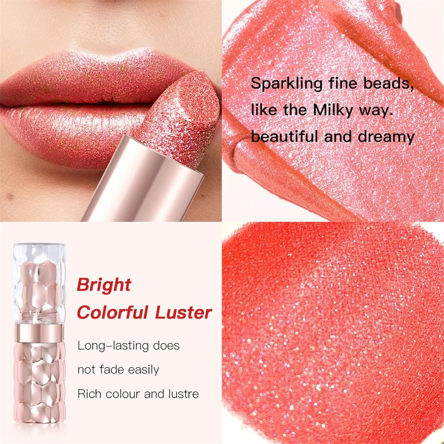 VESNIBA Pearlescent Lipstick Set Non Stick Cup Long Lasting Moisturizing Glitter Lipstick 3.2g/0.11oz*6pcs Wine Bottle Lipsticks (A, A)