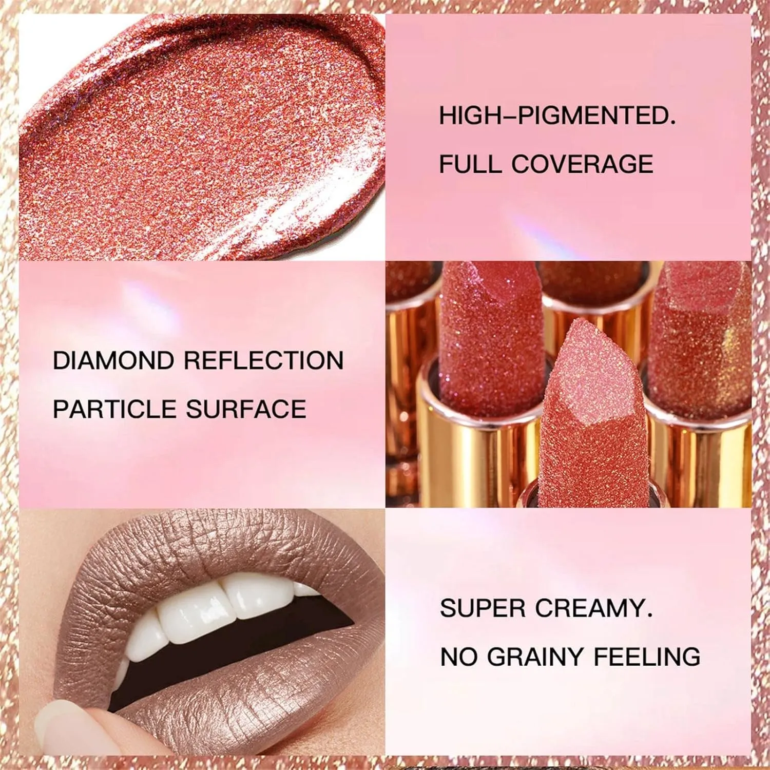 VESNIBA Pearlescent Lipstick Set Non Stick Cup Long Lasting Moisturizing Glitter Lipstick 3.2g/0.11oz*6pcs Wine Bottle Lipsticks (A, A)