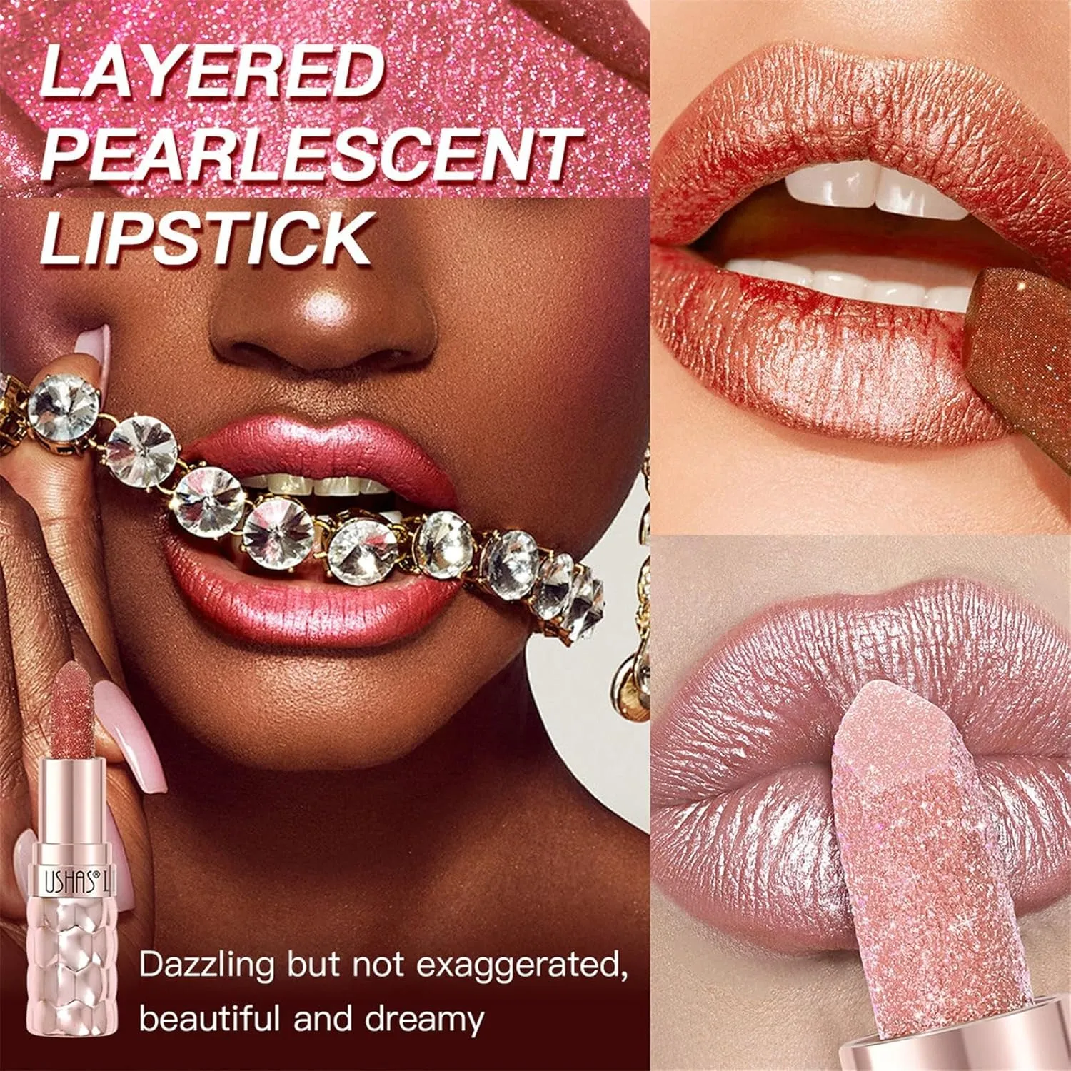 VESNIBA Pearlescent Lipstick Set Non Stick Cup Long Lasting Moisturizing Glitter Lipstick 3.2g/0.11oz*6pcs Wine Bottle Lipsticks (A, A)