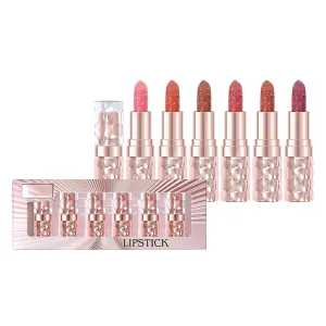 VESNIBA Pearlescent Lipstick Set Non Stick Cup Long Lasting Moisturizing Glitter Lipstick 3.2g/0.11oz*6pcs Wine Bottle Lipsticks (A, A)