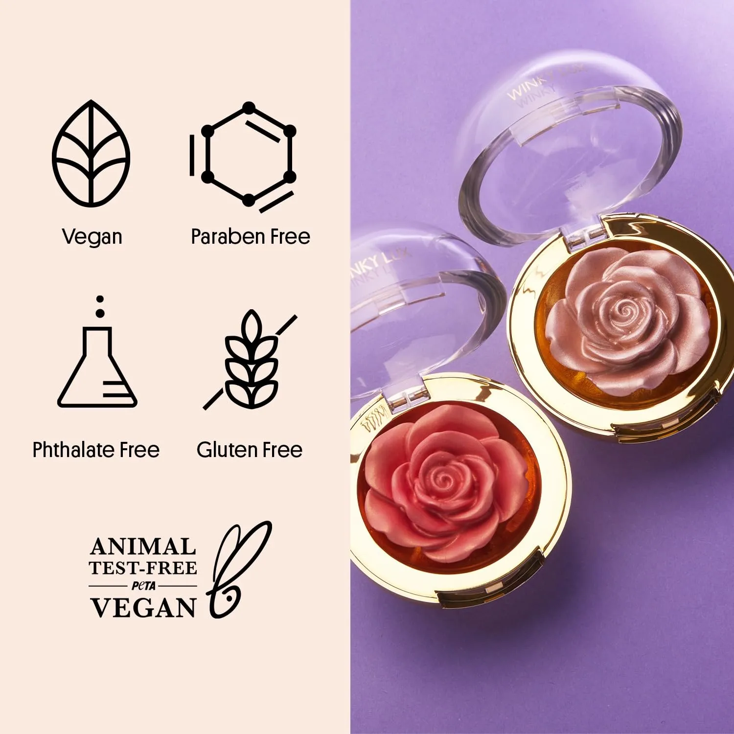 Winky Lux Cheeky Rose, Cream with Vitamin E, Gold Highlighter, Makeup, Champagne