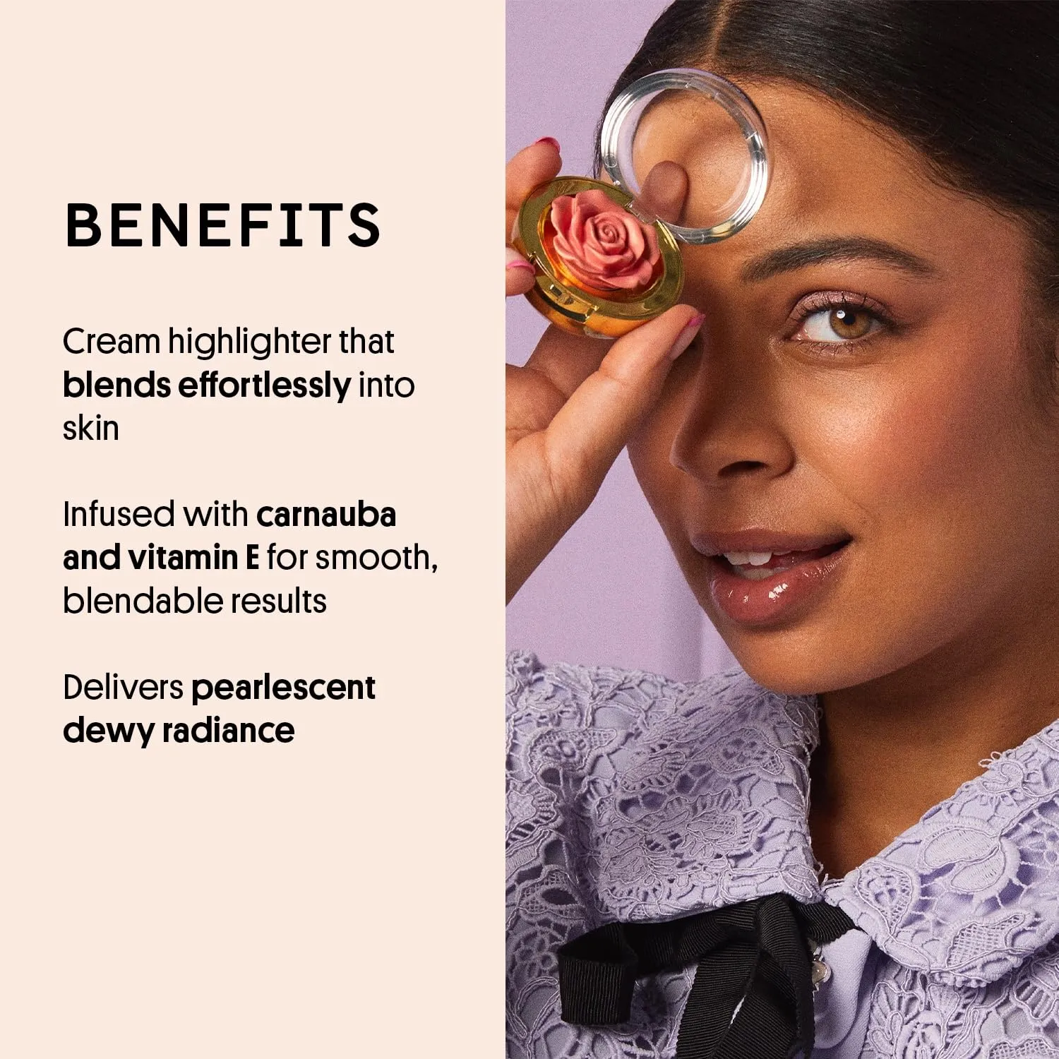 Winky Lux Cheeky Rose, Cream with Vitamin E, Gold Highlighter, Makeup, Champagne