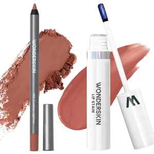 Wonderblading Lip Stain Peel Off Masque (Lovely) with 360 Contour Lipliner (Saddle)