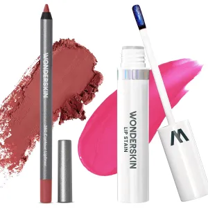 Wonderblading Lip Stain Peel Off Masque (Neon Rose) with 360 Contour Lipliner (Ruby)