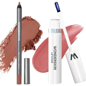 Wonderblading Lip Stain Peel Off Masque (Whimsical) with 360 Contour Lipliner (Saddle)