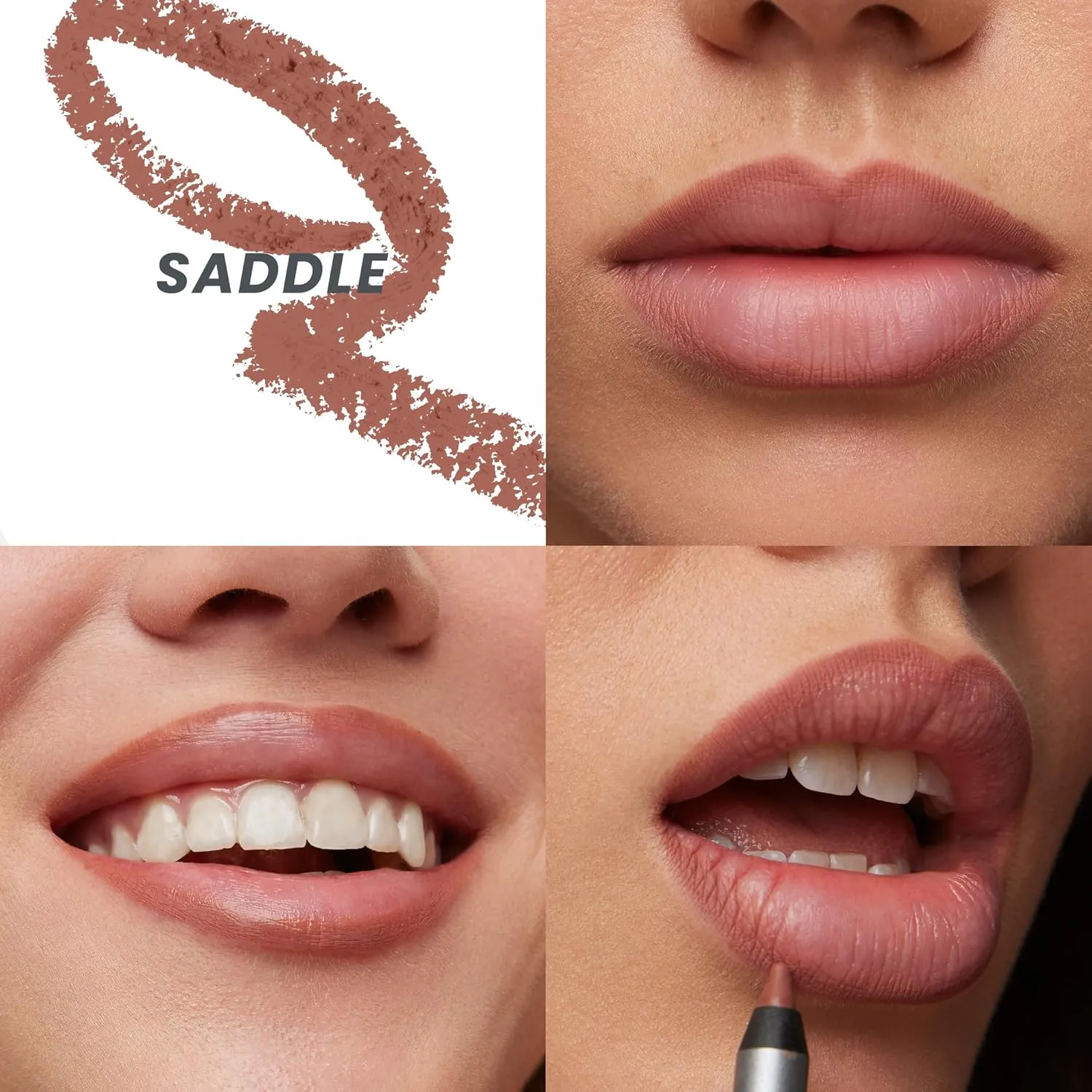 Wonderskin Lip Liner Pencil - 360 Contour Lipliner, Long Lasting, Sharpenable, Waterproof and Transfer-Proof Brown Lip Liner Pencil (Saddle)