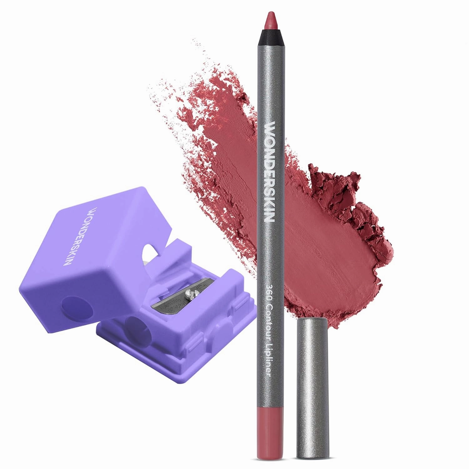 Wonderskin 360 Contour Lip Liner Pencil with Sharpener - Long Lasting, Sharpenable Lipliner, Waterproof & Transfer-Proof Nude Lip Pencil (Rosewood)