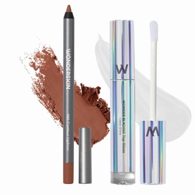 Wonderskin Lip Liner Pencil (Nutmeg) - 360 Contour Lipliner, Long Lasting, Sharpenable, Waterproof and Transfer-Proof with Clear Glitter Lip Gloss, Hydrating and High Shine Finish