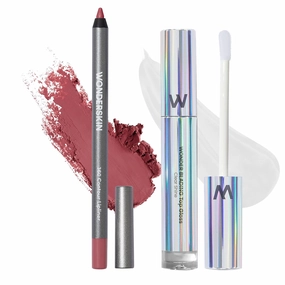 Wonderskin Lip Liner Pencil (Rosewood) - 360 Contour Lipliner, Long Lasting, Sharpenable, Waterproof and Transfer-Proof with Clear Glitter Lip Gloss, Hydrating and High Shine Finish