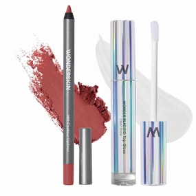 Wonderskin Lip Liner Pencil (Ruby) - 360 Contour Lipliner, Long Lasting, Sharpenable, Waterproof and Transfer-Proof with Clear Glitter Lip Gloss, Hydrating and High Shine Finish