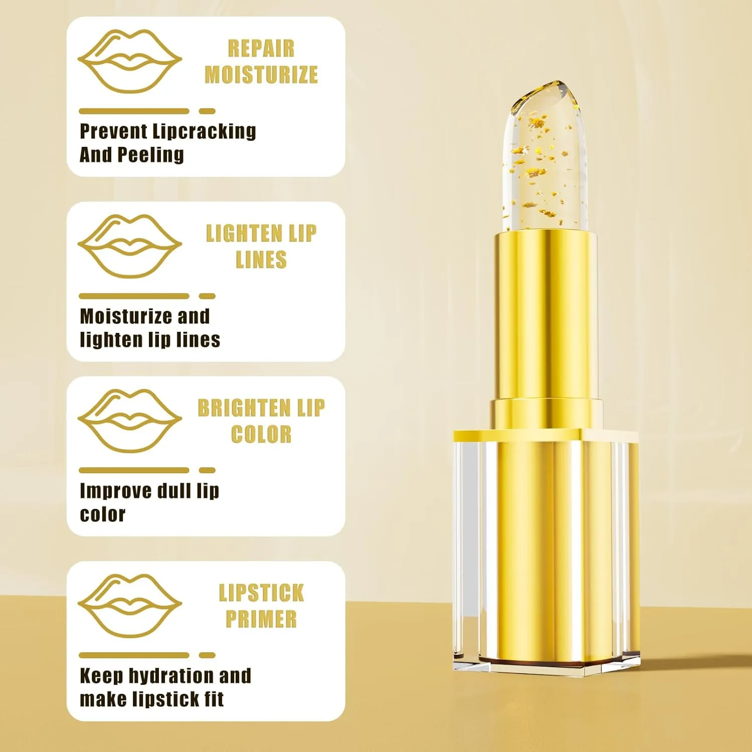 XIRUJNFD Transferproof Color-Changing Lipstick, Transferproof Long Lasting 24h, PH Lipstick Color Changing, Moisturizing Glossy Shine Lip Gloss Gold Foil For Women (01# Gold Foil)