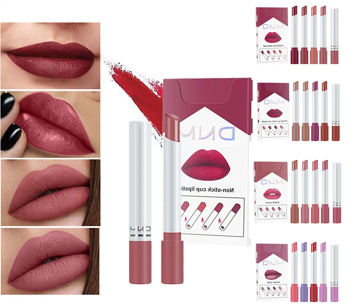 YOO 4 Sets Of 16 Colors Velvet Matte Creme glitter color changing lip balm Lipsticks Lip Gloss Makeup Non-Stick Cup Waterproof Long-Lasting Not Fade LipGloss Lip Glaze for Girls Wom (#06)