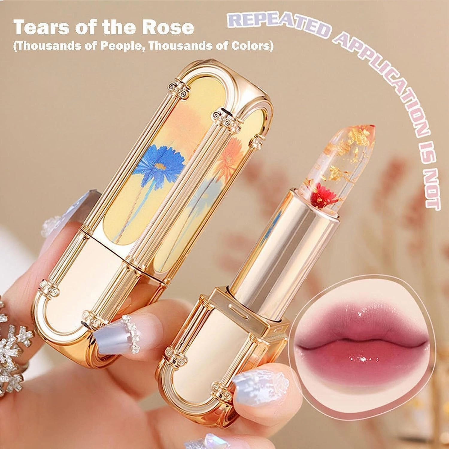 Yulyoie 2PCS Color Changing Lipstick, Crystal Jelly Flower Lipstick, Long-lasting Moisturizing, Red