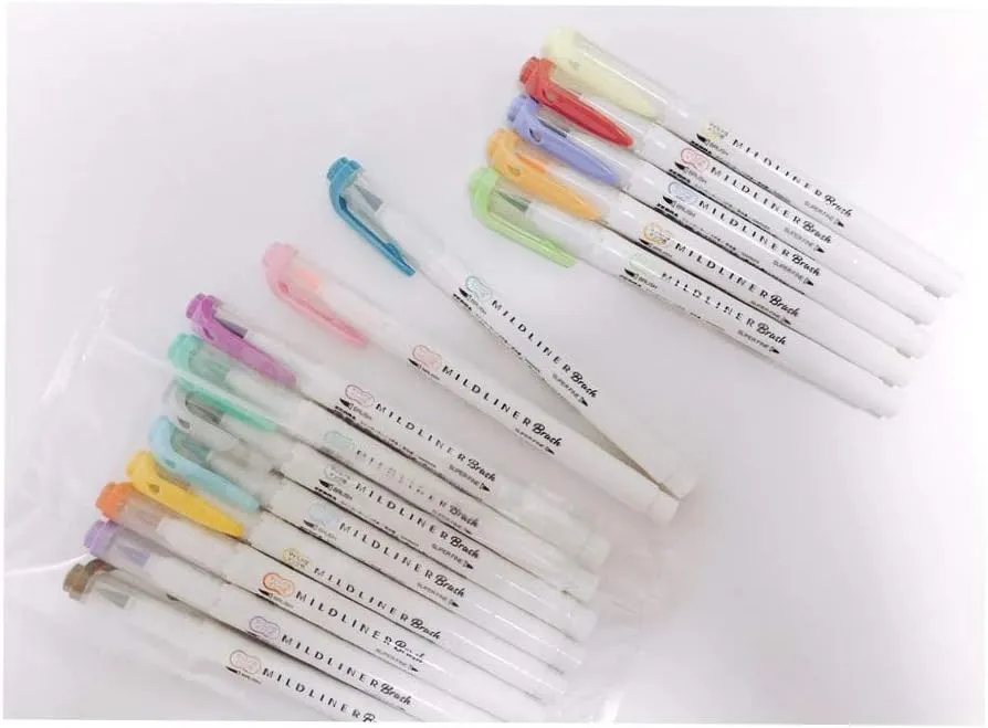 Zebra Mildliner highlighter Brush pen, 25 Pastel Color set with Original Pen Case