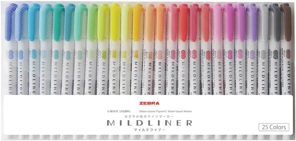 Zebra Mildliner WKT7-25C Highlighter, Set of 25 Colors