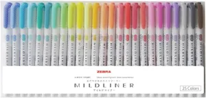 Zebra Mildliner WKT7-25C Highlighter, Set of 25 Colors