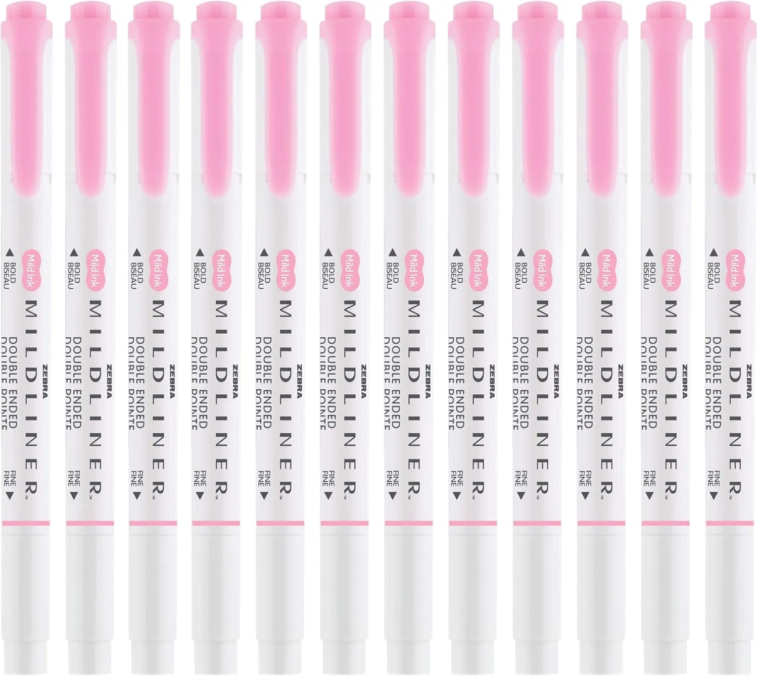 Zebra Pen Mildliner Double-Ended Highlighter Marker Set, Broad and Fine Point Tips, Ideal for Bible Highlighting, No Bleed, Mild Pink Ink, 12-Pack (78170upc)
