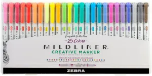 Zebra Pen Mildliner Double-Ended Highlighter Set, Broad and Fine Point Tips, Ideal for Bible Highlighting, No Bleed, Assorted Ink Colors, 25-Pack (78525)