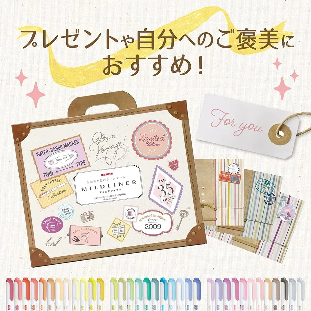 ZEBRA WKT7-35C Highlighter, Mildliner, 35 Color Set, Gift Box Included
